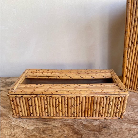 TIKI BAR BAMBOO WASTE CAN & TISSUE BOX COVER SET Vtg 50s-60’s Mid-Century RARE!! - Picture 8 of 13